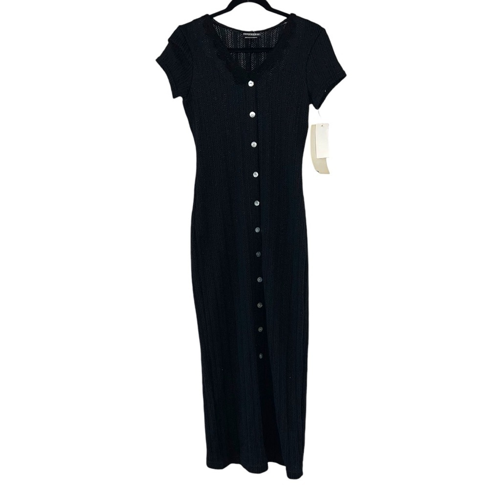 Vintage Black Button-Front Knit Maxi Dress